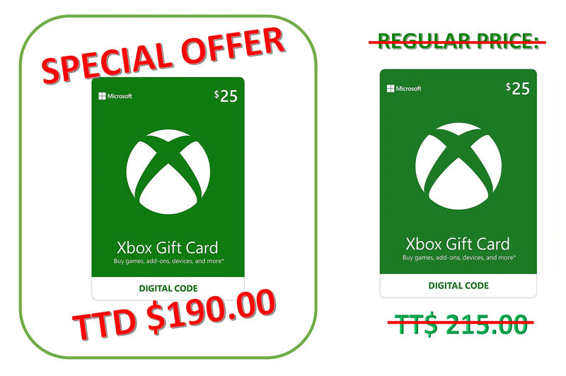 SPECIAL OFFER: US $25 Xbox Gift Card for TTD$ 190 [Digital Code]