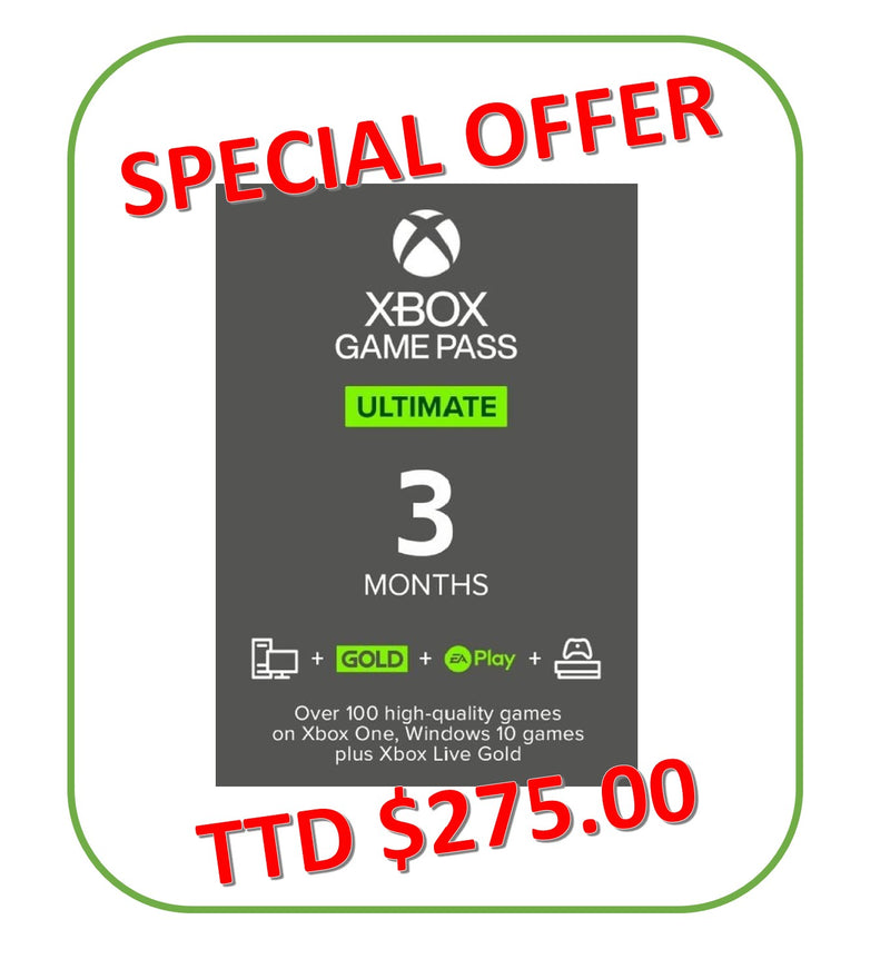 SPECIAL OFFER: Xbox Game Pass Ultimate - 3 month membership - GLOBAL - for TT$275. [Digital Code]