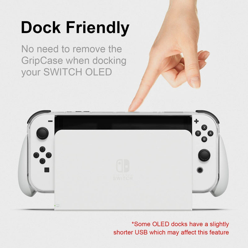 Skull & Co. GripCase for OLED Switch: A Dockable Transparent Protective Cover Case with Replaceable Grips [to fit All Hand Sizes] for Nintendo Switch OLED Model - White