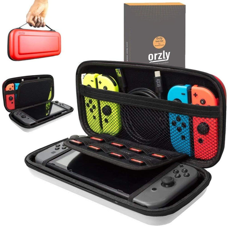 Orzly Carry Case Compatible with Nintendo Switch and New Switch OLED Console - Pokémon Red & White Edition - Protective Hard Portable Travel Carry Case Shell. Pouch with Pockets for Accessories and Games