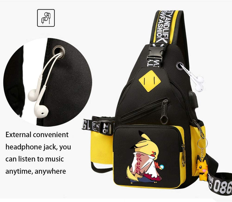 Pikachu One-Shoulder Backpack with USB and Headphone Port - by CusalBoy Fashion