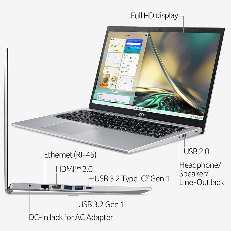 Acer Aspire 5 Laptop, 15.6" Full HD Display, 11th Gen Intel Core i3-1115G4, 4GB DDR4, 128GB NVMe SSD, WiFi 6, Windows 11 Home (S Mode)