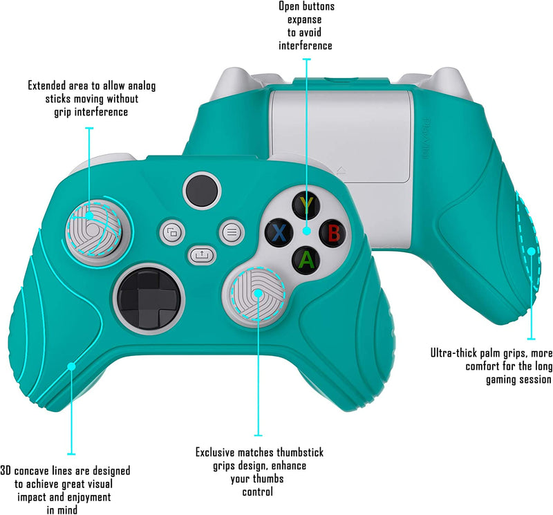 PlayVital Samurai Edition Aqua Green Anti-Slip Controller Grip Silicone Skin with White Thumb Stick Caps for Xbox Series S/X Controller (by eXtremeRate)